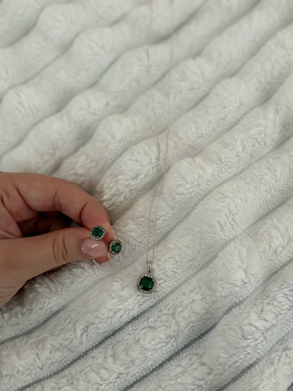 Lab Grown Emerald Necklace and Earrings Set